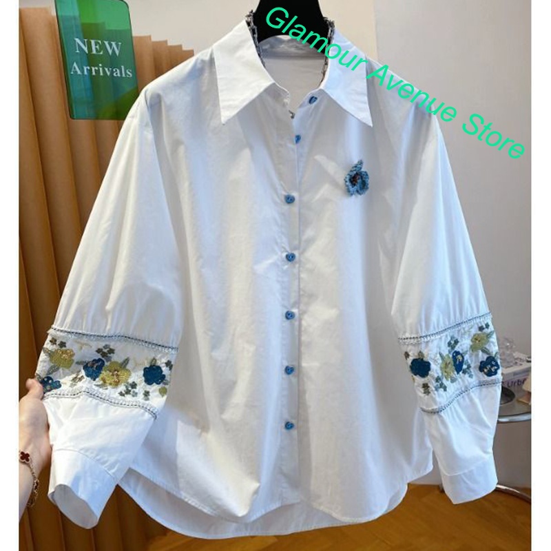 Good Floral & Wedding Decor Supply - Camicia bianca ricamata di lusso francese,